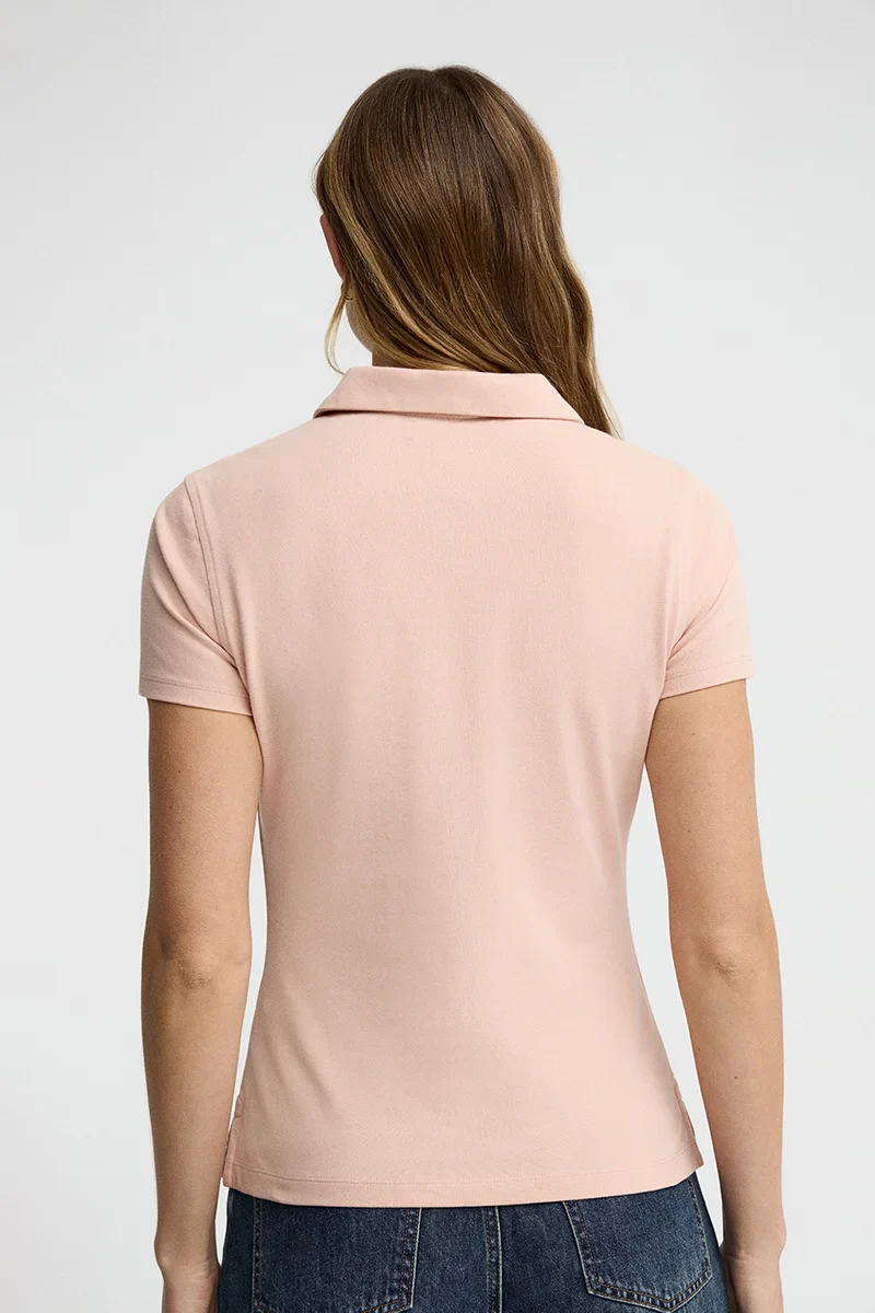 Blush-pink short-sleeve polo shirt with slim fit and Rigby Go embroidery - Image 5