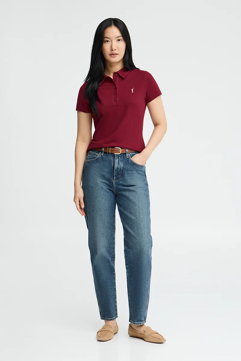 Maroon short-sleeve polo shirt with slim fit and Rigby Go embroidery - Image 4