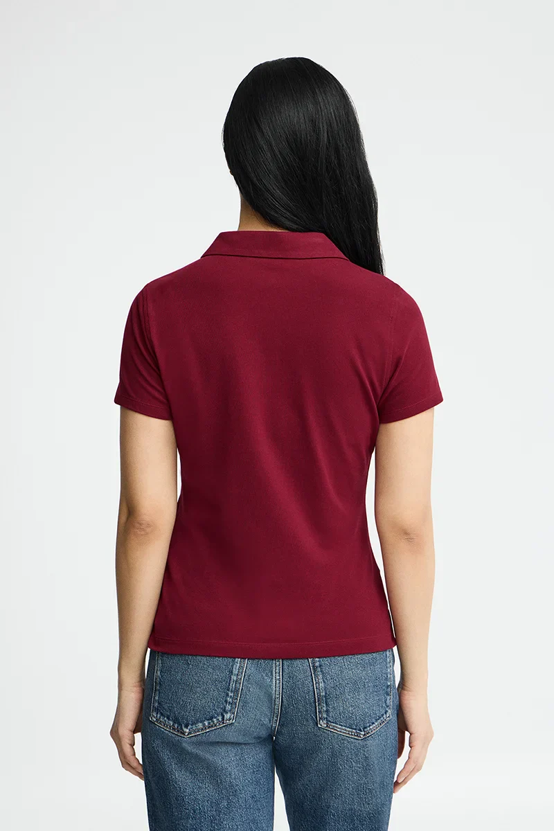 Maroon short-sleeve polo shirt with slim fit and Rigby Go embroidery - Image 5