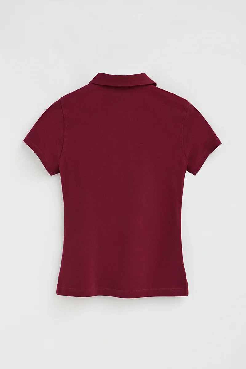 Maroon short-sleeve polo shirt with slim fit and Rigby Go embroidery - Image 9