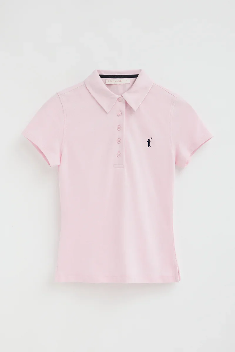 Pink short-sleeve polo shirt with slim fit and Rigby Go embroidery - Image 10