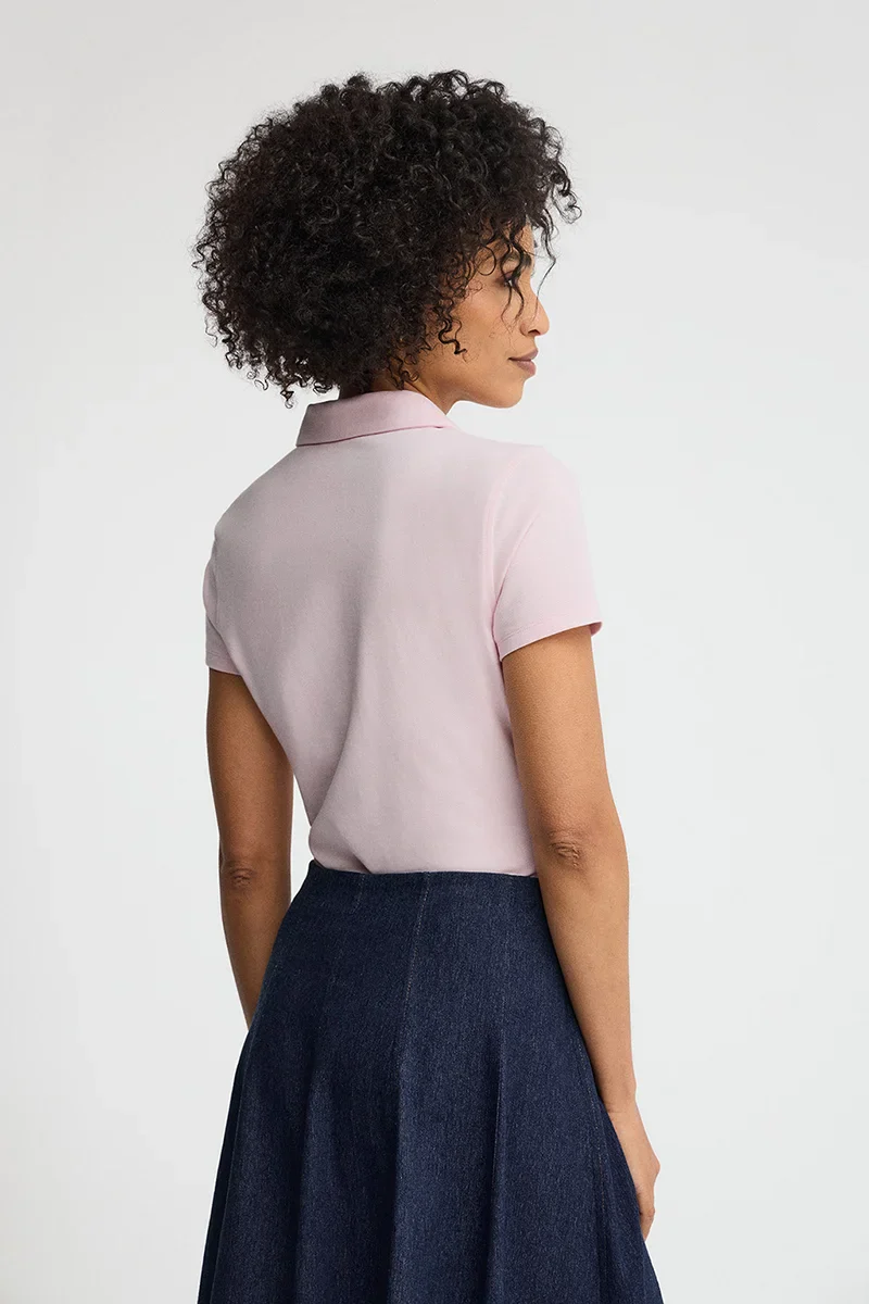 Pink short-sleeve polo shirt with slim fit and Rigby Go embroidery - Image 5