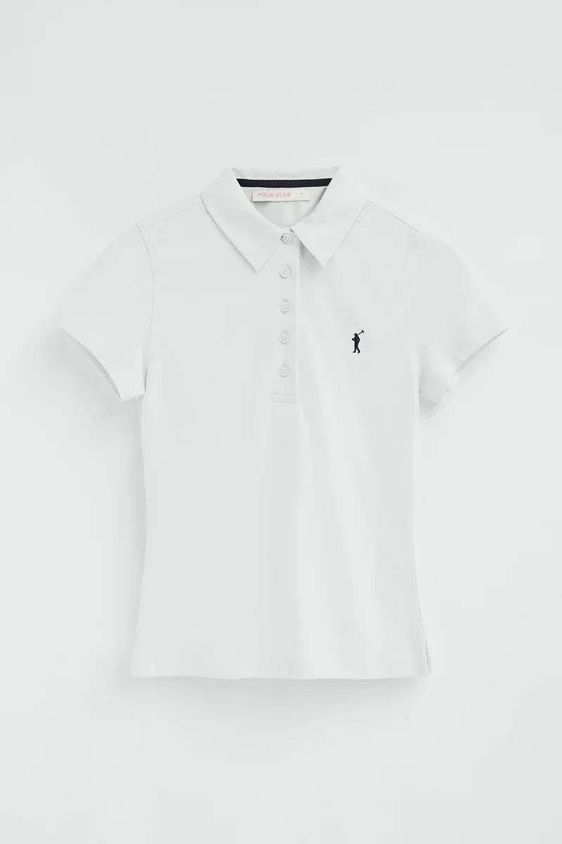 White short-sleeve polo shirt with slim fit and Rigby Go embroidery - Image 6