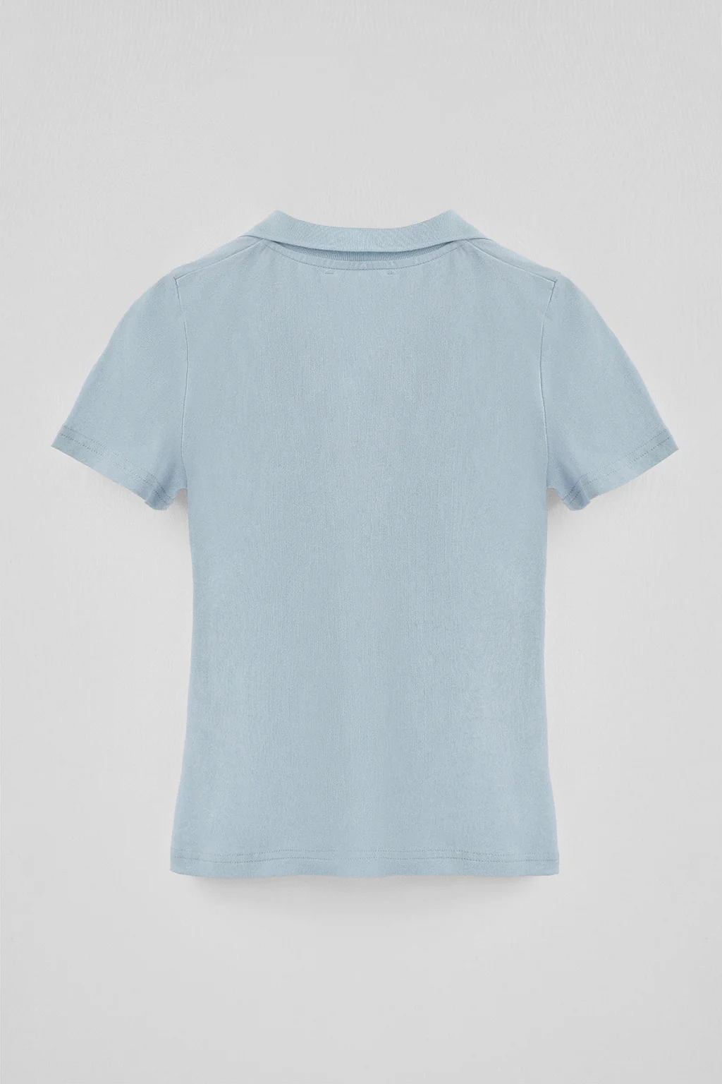 Light-blue buttonless polo shirt in linen and cotton with Rigby Go embroidered logo - Image 2