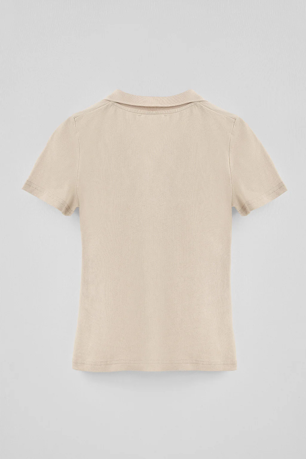 Beige buttonless polo shirt in linen and cotton with Rigby Go embroidered logo - Image 2