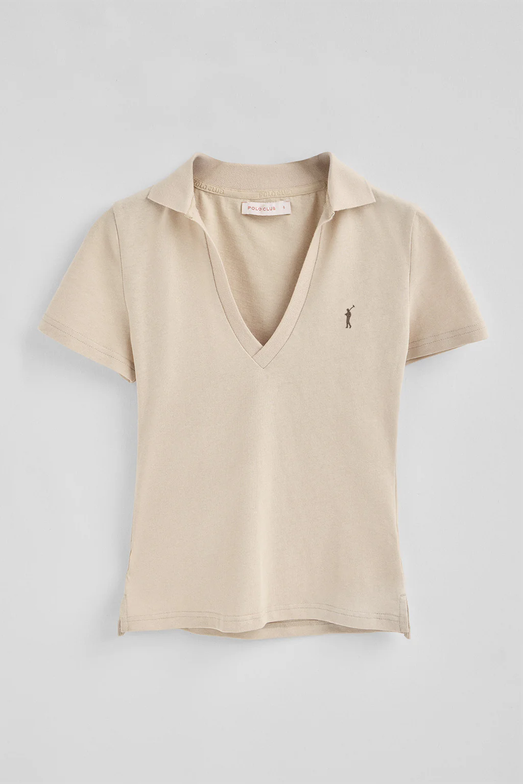Beige buttonless polo shirt in linen and cotton with Rigby Go embroidered logo - Image 4