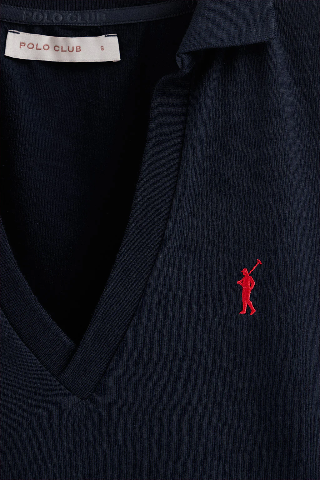 Navy-blue buttonless polo shirt in linen and cotton with Rigby Go embroidered logo - Image 3