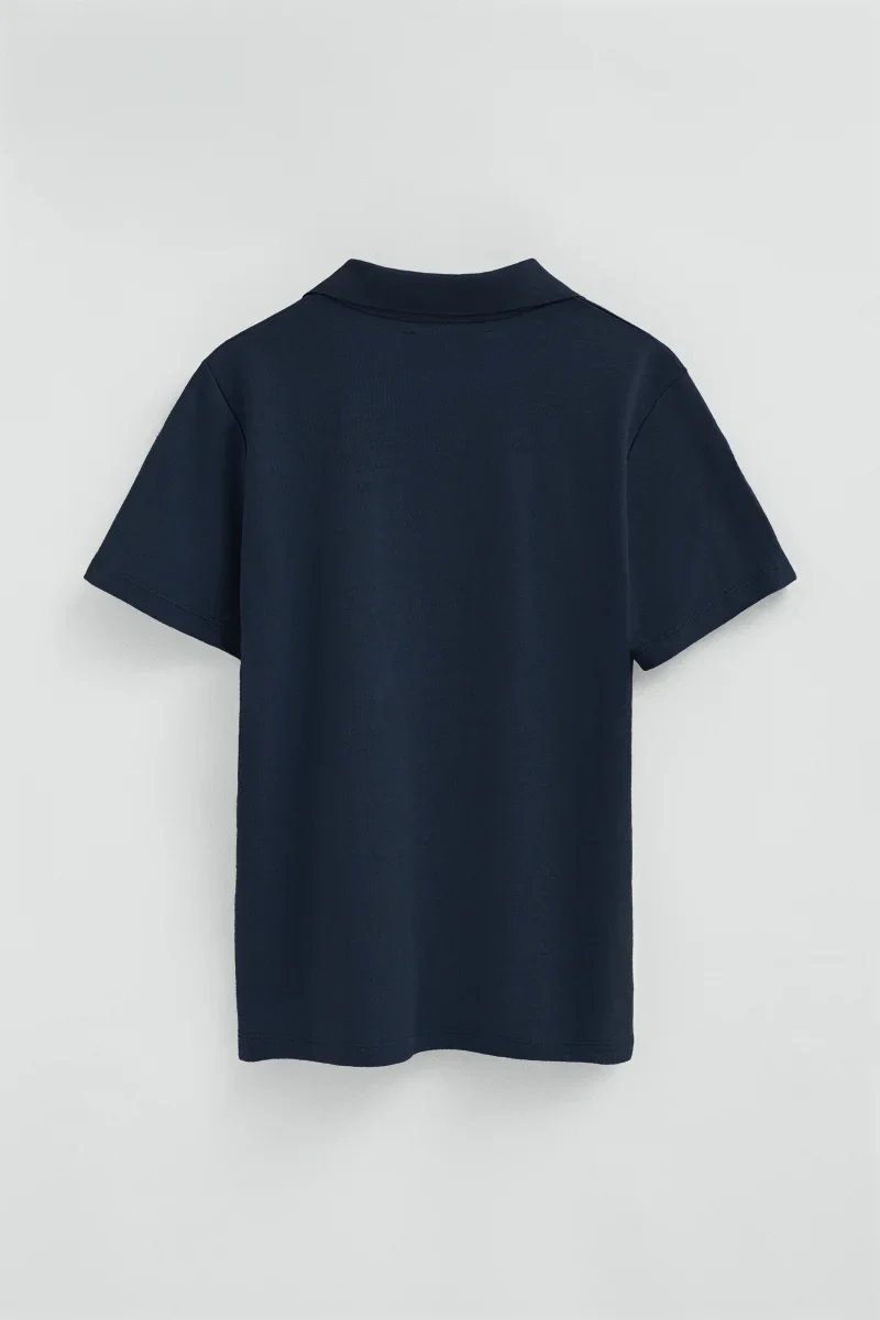Navy-blue cotton-linen polo shirt with buttonless collar and Rigby Go embroidery - Image 3