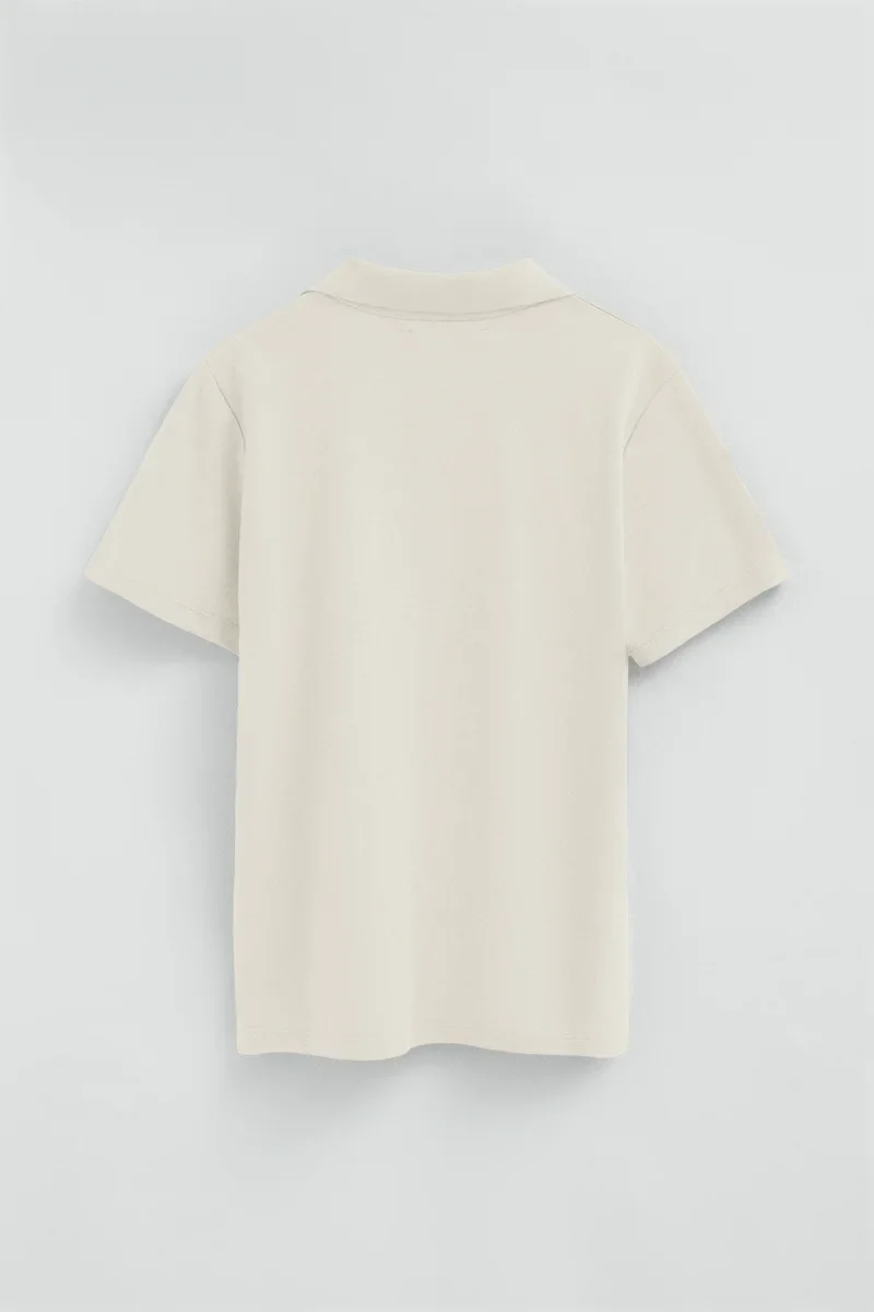 Nude cotton-linen polo shirt with buttonless collar and Rigby Go embroidery - Image 8