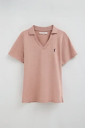 Pale-pink cotton-linen polo shirt with buttonless collar and Rigby Go embroidery - Image 10