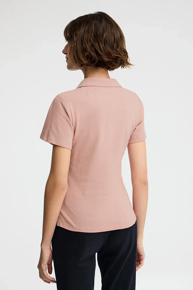 Pale-pink cotton-linen polo shirt with buttonless collar and Rigby Go embroidery - Image 5