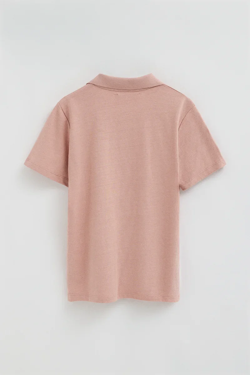 Pale-pink cotton-linen polo shirt with buttonless collar and Rigby Go embroidery - Image 8