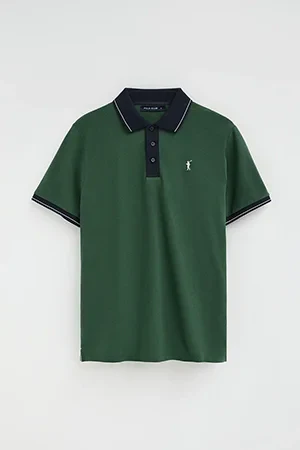 Bottle-green polo shirt with contrast details and Rigby Go embroidery - Image 10
