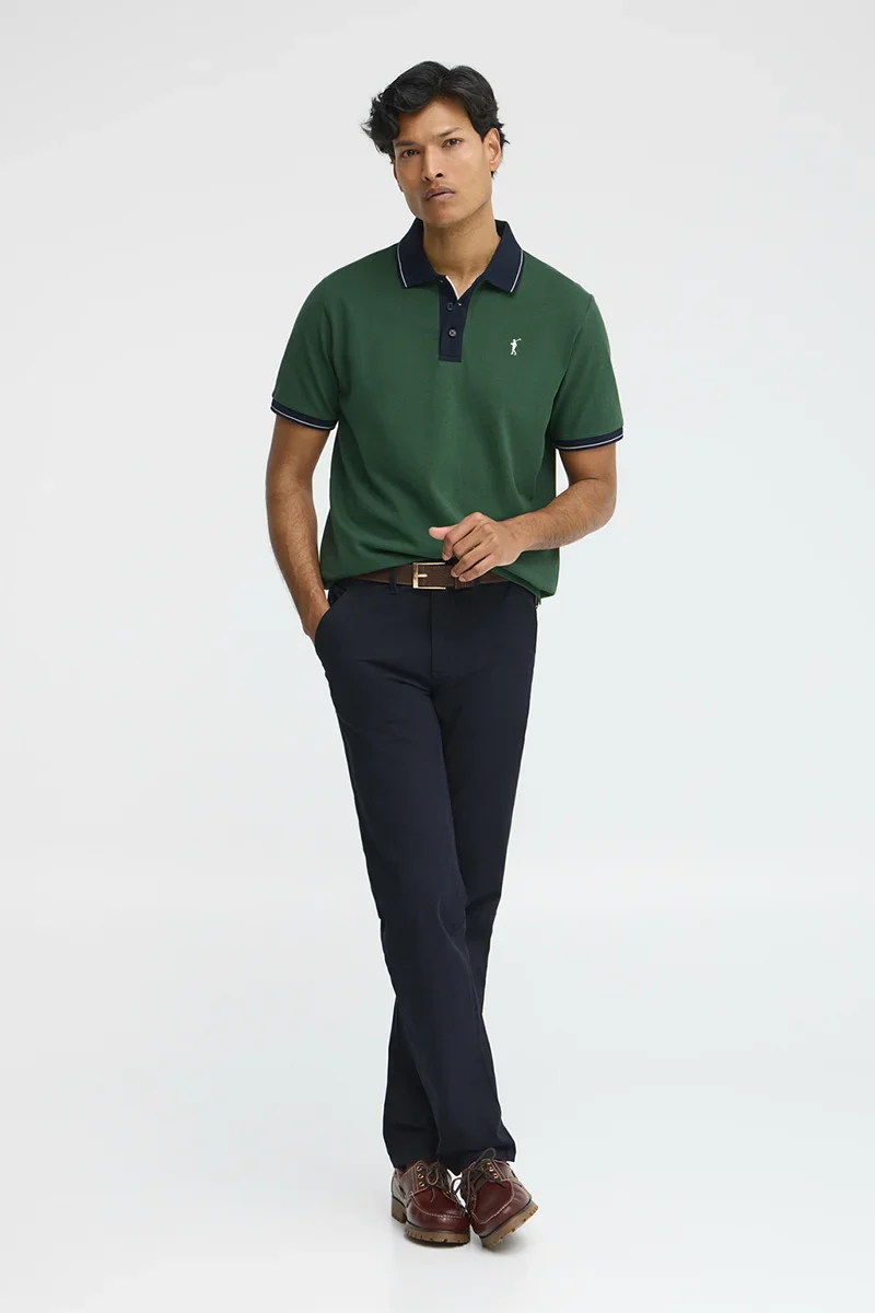 Bottle-green polo shirt with contrast details and Rigby Go embroidery - Image 4
