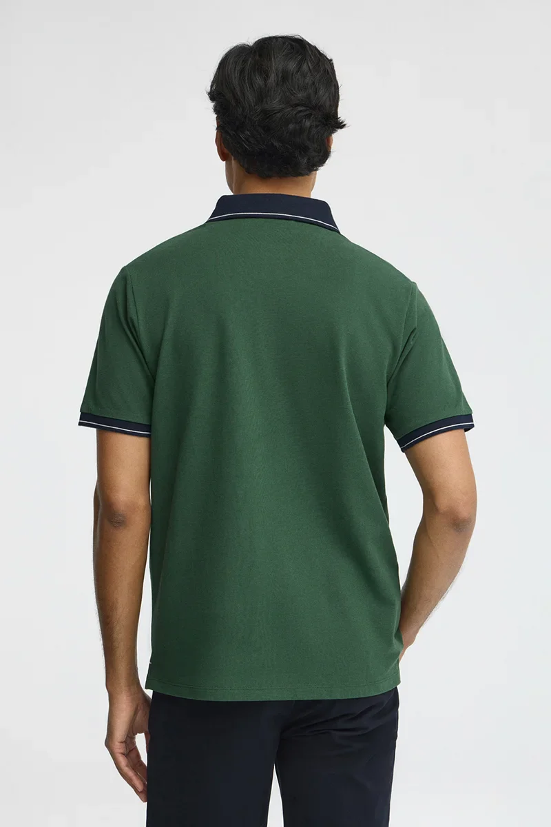 Bottle-green polo shirt with contrast details and Rigby Go embroidery - Image 5