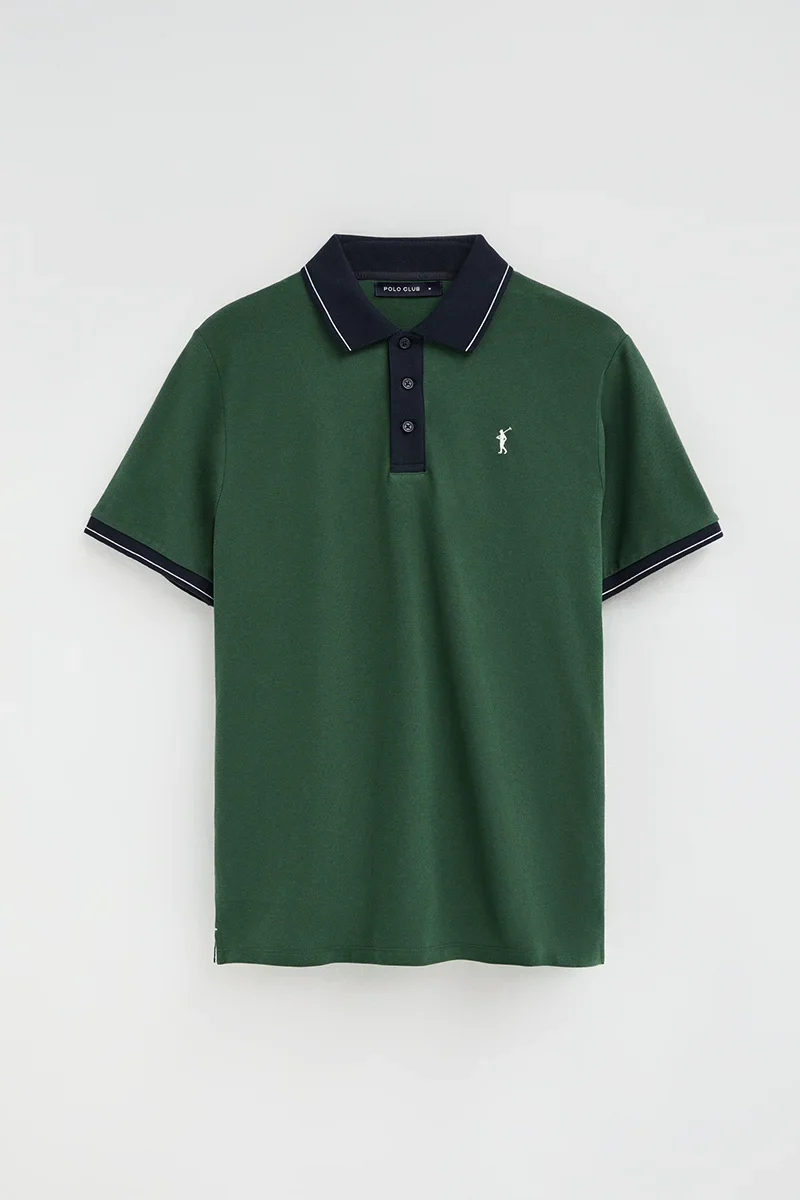 Bottle-green polo shirt with contrast details and Rigby Go embroidery - Image 6