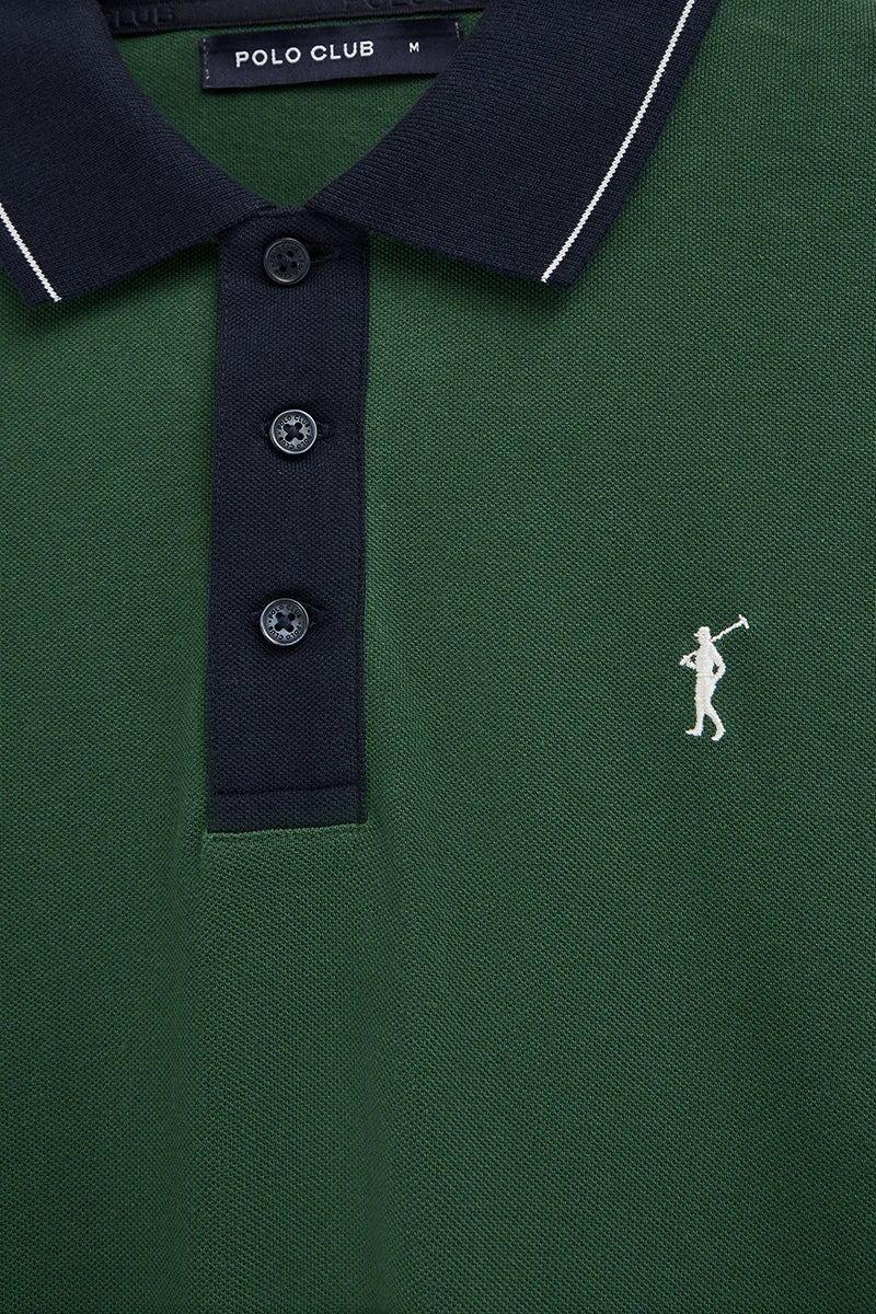 Bottle-green polo shirt with contrast details and Rigby Go embroidery - Image 7