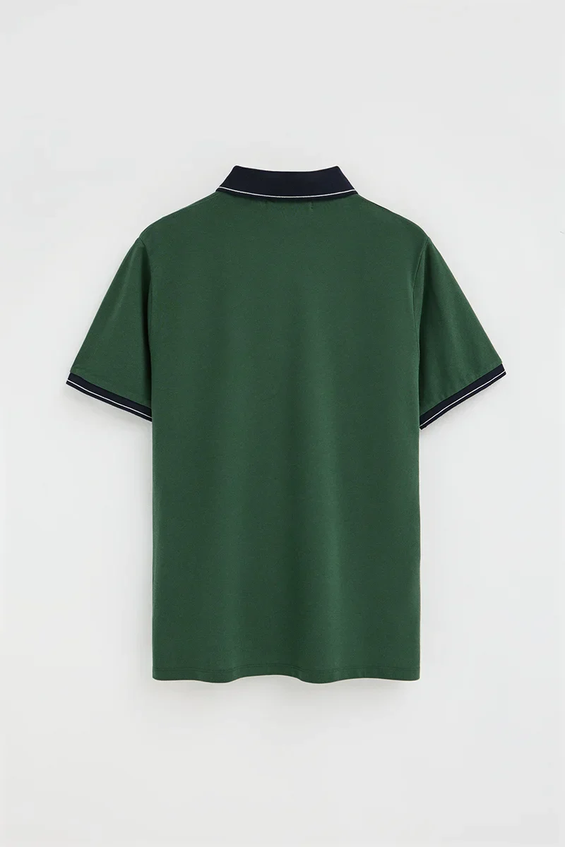 Bottle-green polo shirt with contrast details and Rigby Go embroidery - Image 8