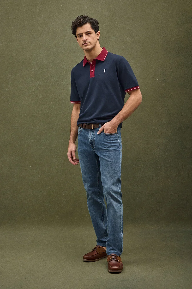 Navy-blue polo shirt with contrast details and Rigby Go embroidery - Image 2