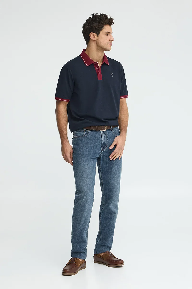 Navy-blue polo shirt with contrast details and Rigby Go embroidery - Image 4