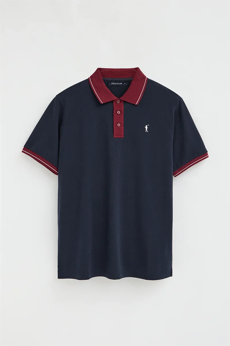 Navy-blue polo shirt with contrast details and Rigby Go embroidery - Image 6