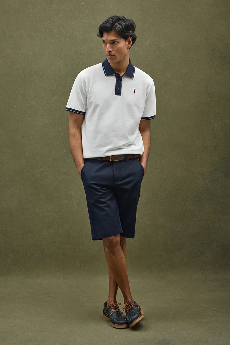 Nude polo shirt with contrast details and Rigby Go embroidery - Image 2