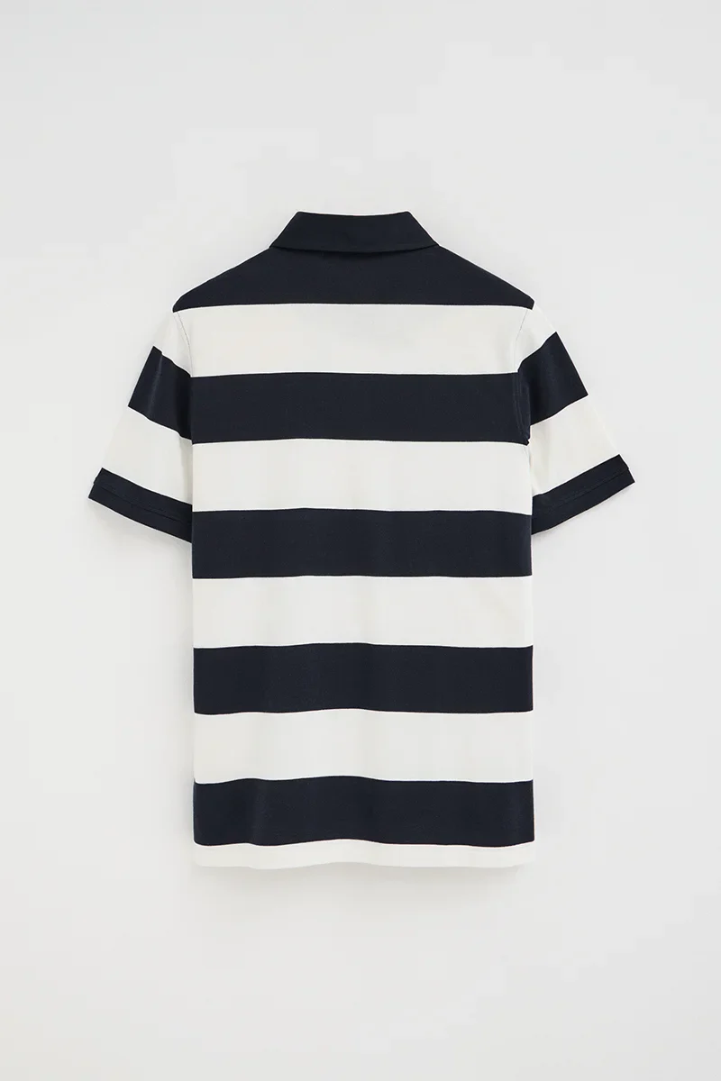 Striped polo shirt in navy blue and nude with Polo Club denim patch - Image 8