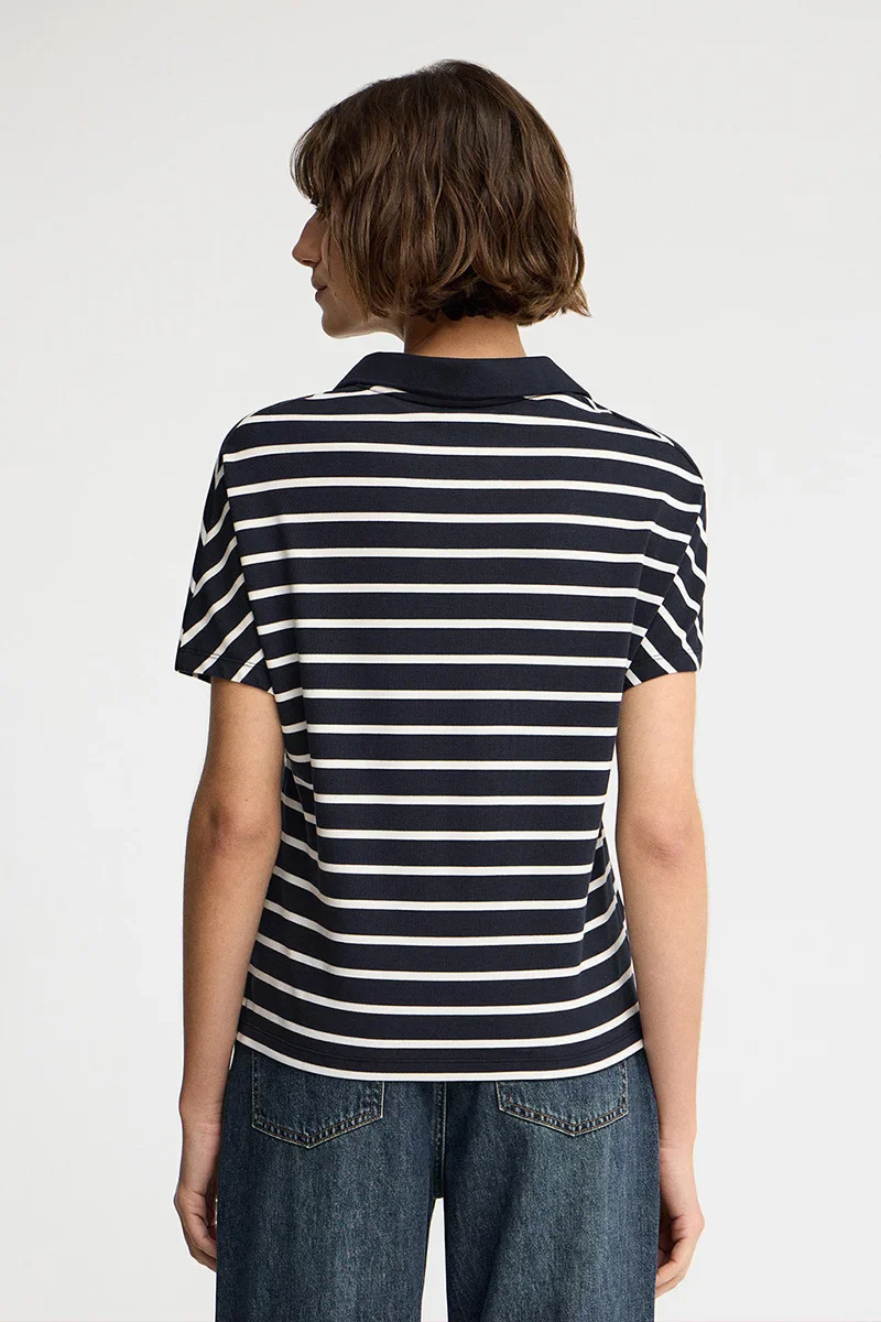 Striped V-neck buttonless polo shirt Polo Club in navy blue and nude - Image 5