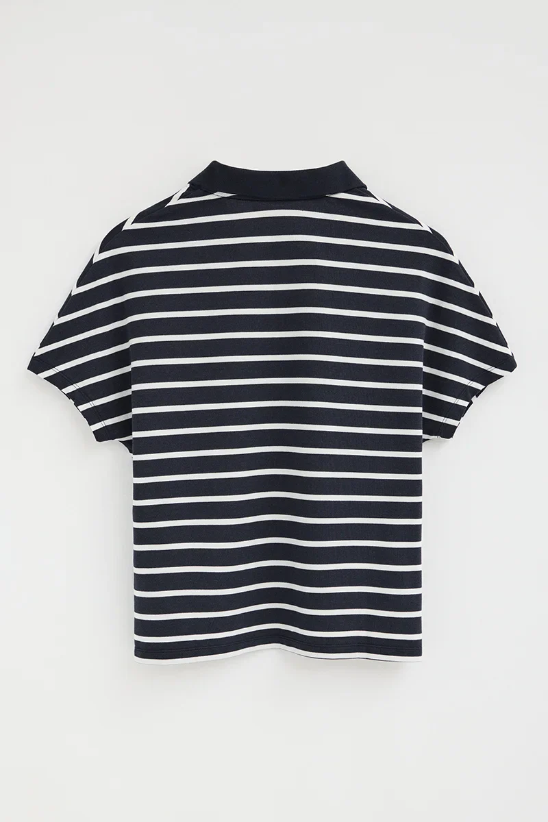 Striped V-neck buttonless polo shirt Polo Club in navy blue and nude - Image 8