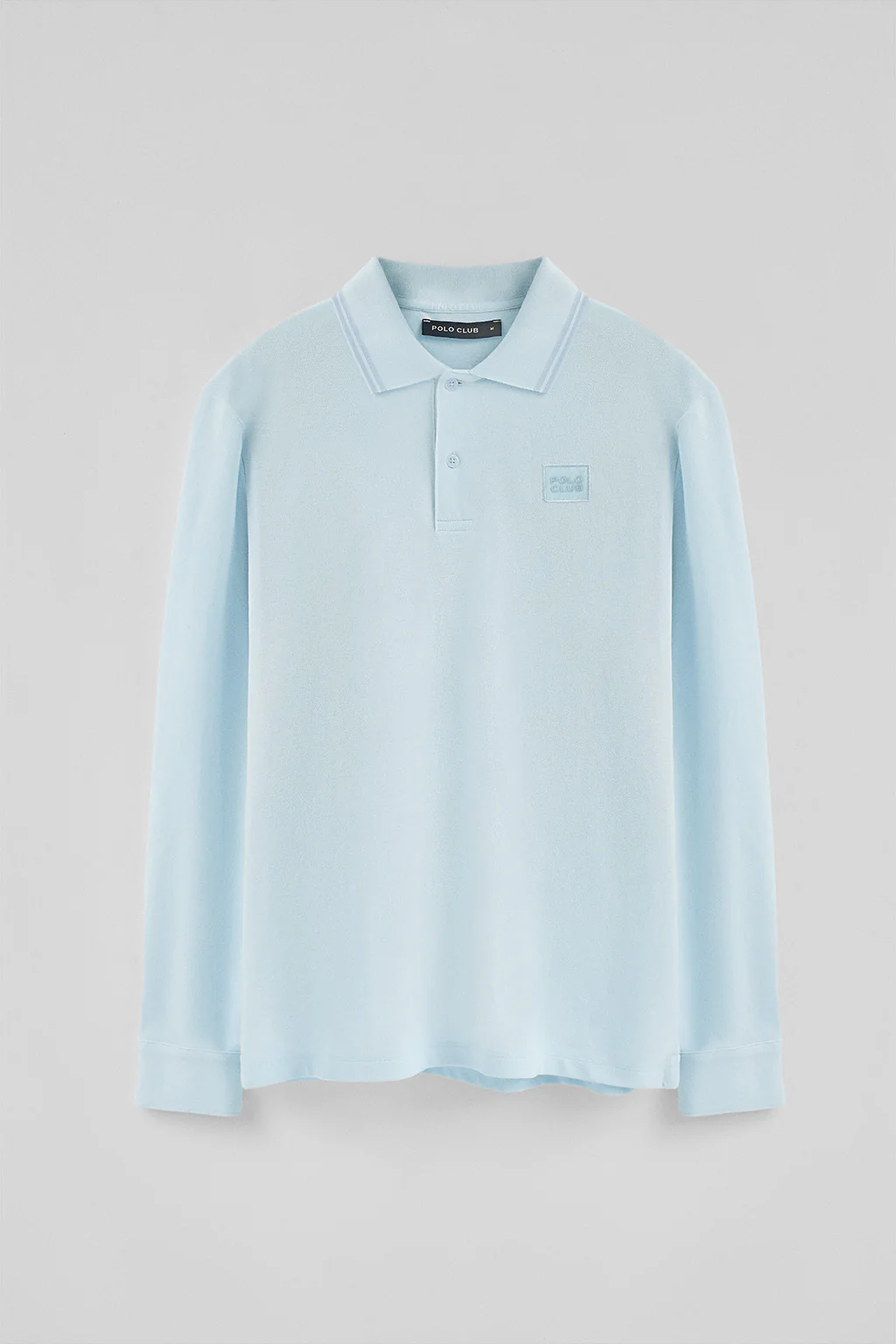 Light-blue long-sleeve polo shirt with two buttons and branded patch - Image 8