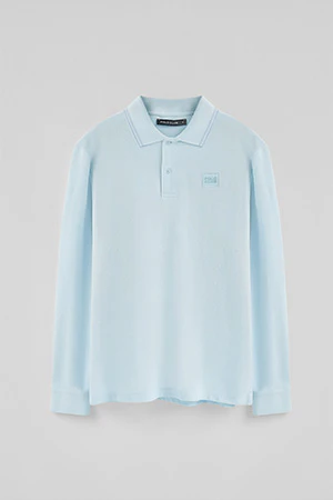 Light-blue long-sleeve polo shirt with two buttons and branded patch - Image 9