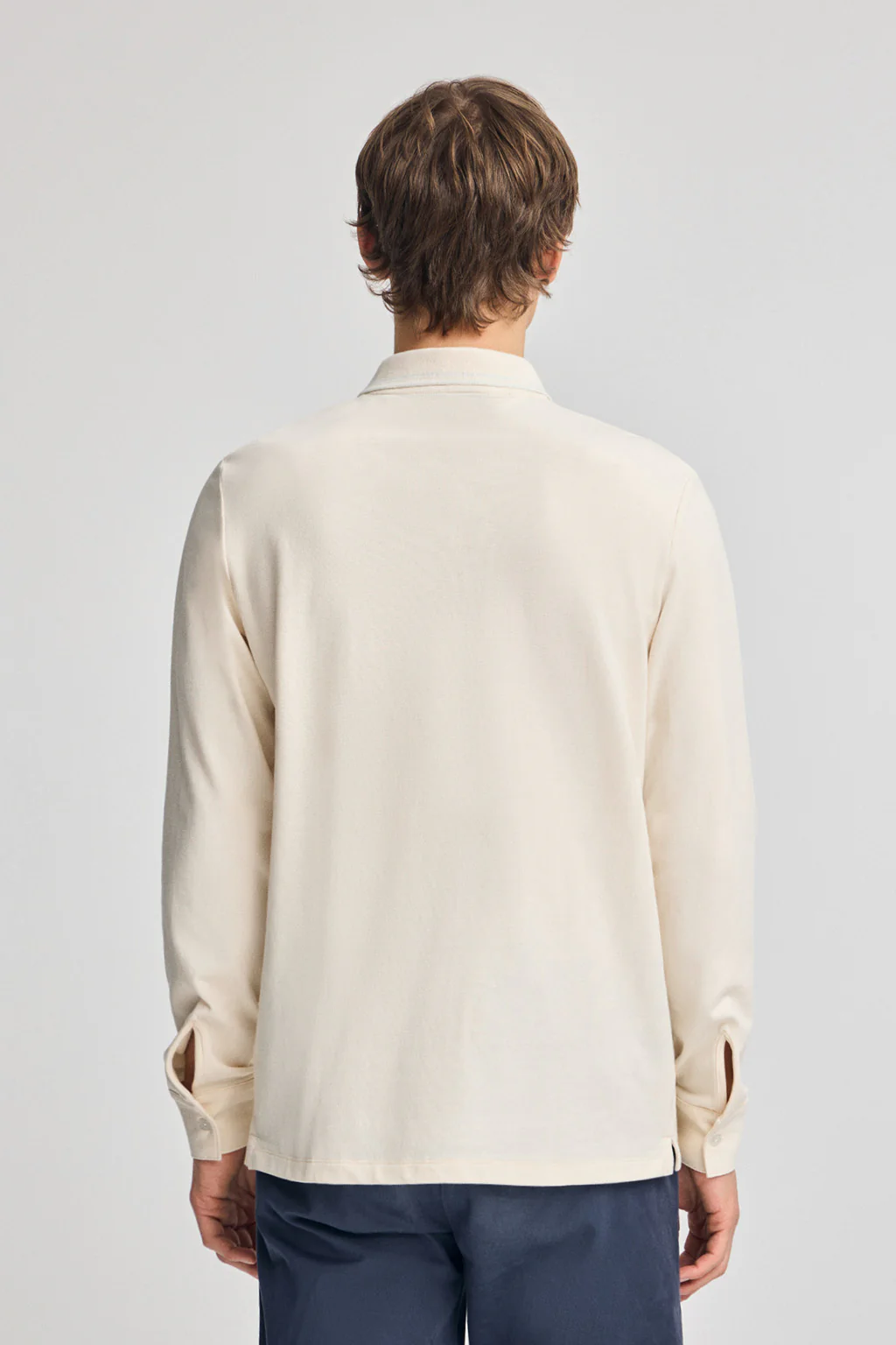 Nude long-sleeve polo shirt with two buttons and branded patch - Image 2