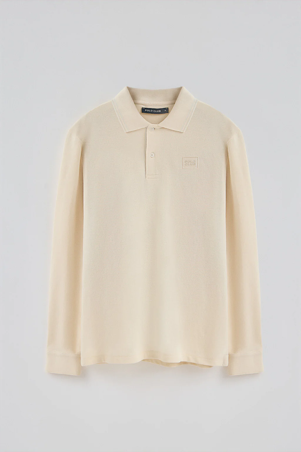 Nude long-sleeve polo shirt with two buttons and branded patch - Image 5
