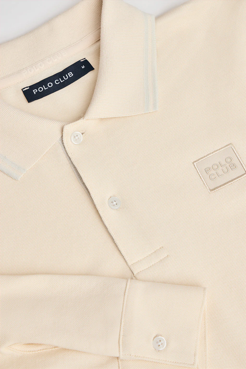 Nude long-sleeve polo shirt with two buttons and branded patch - Image 6