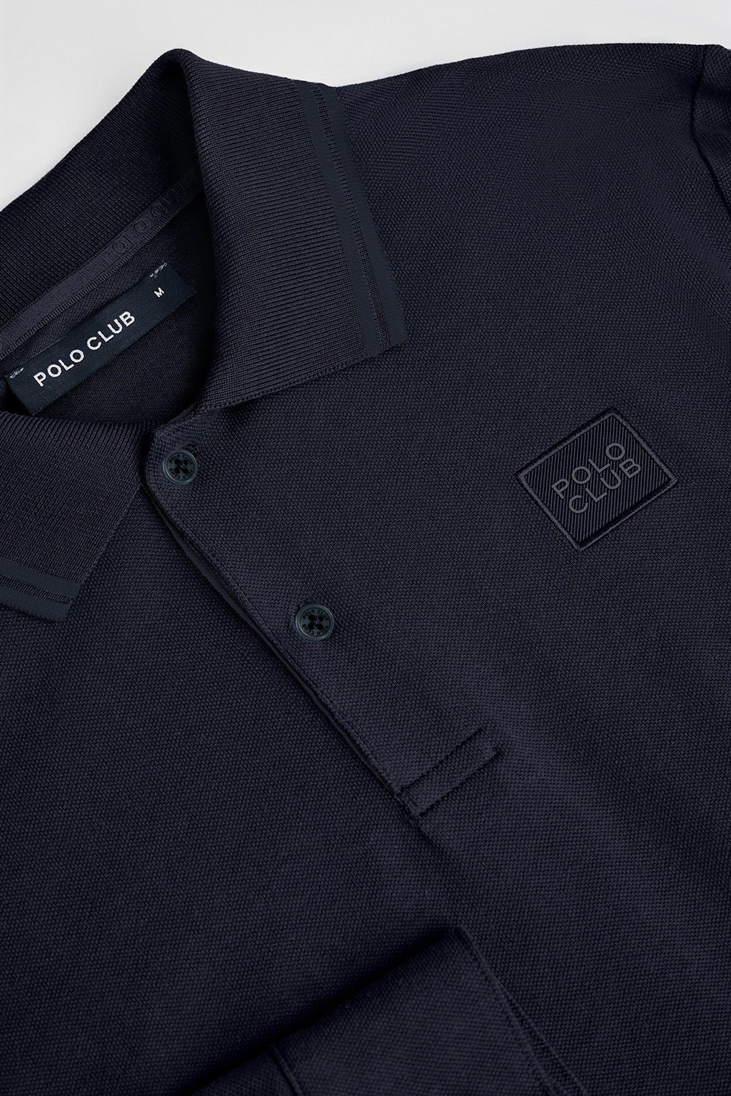Navy-blue long-sleeve polo shirt with two buttons and branded patch - Image 6