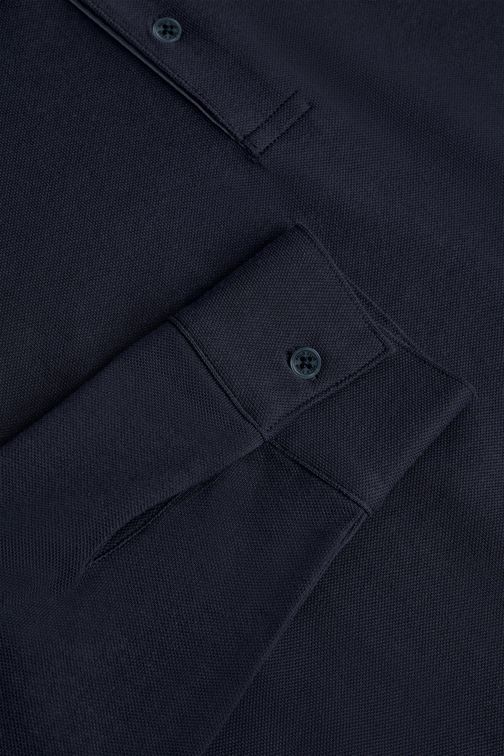 Navy-blue long-sleeve polo shirt with two buttons and branded patch - Image 7