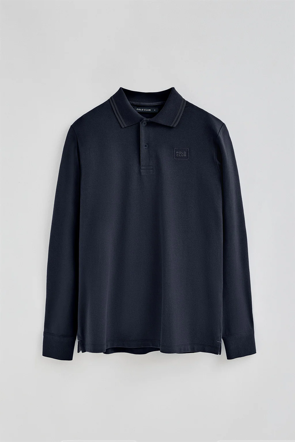 Navy-blue long-sleeve polo shirt with two buttons and branded patch - Image 8