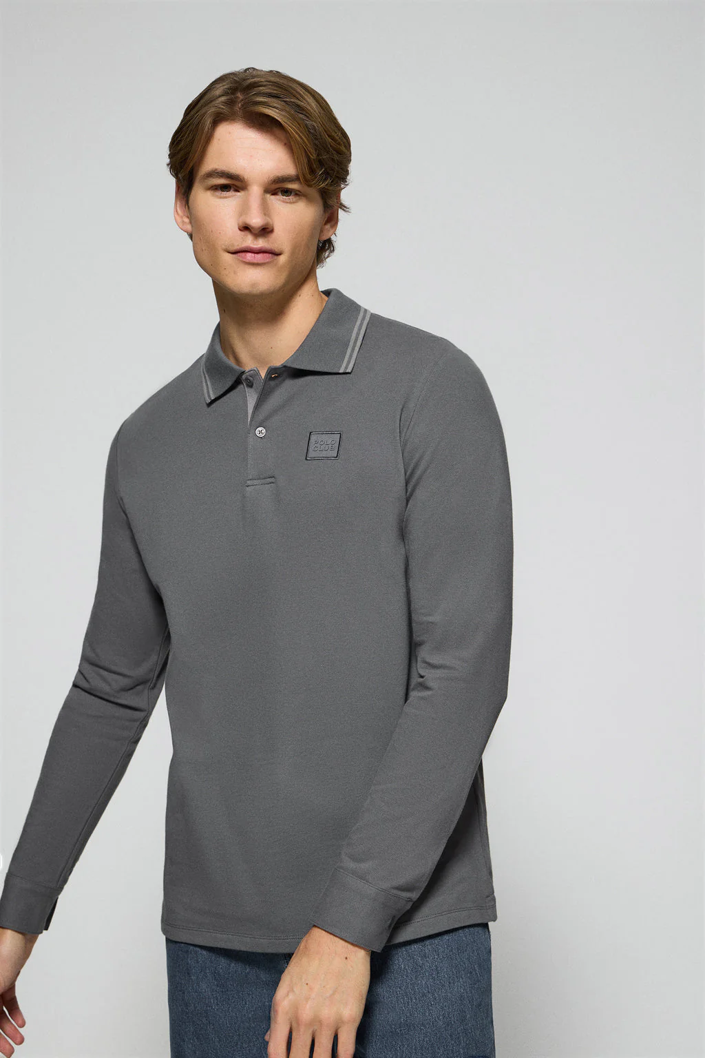 Asphalt-grey polo shirt with two buttons and Polo Club logo