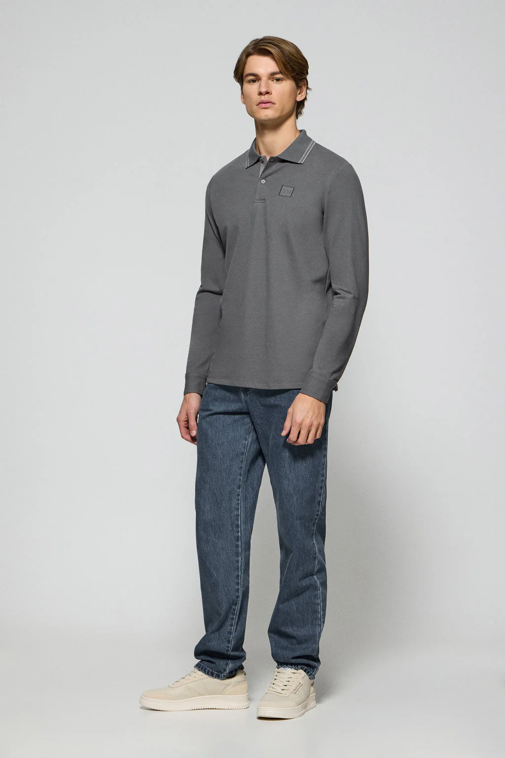 Asphalt-grey polo shirt with two buttons and Polo Club logo - Image 3