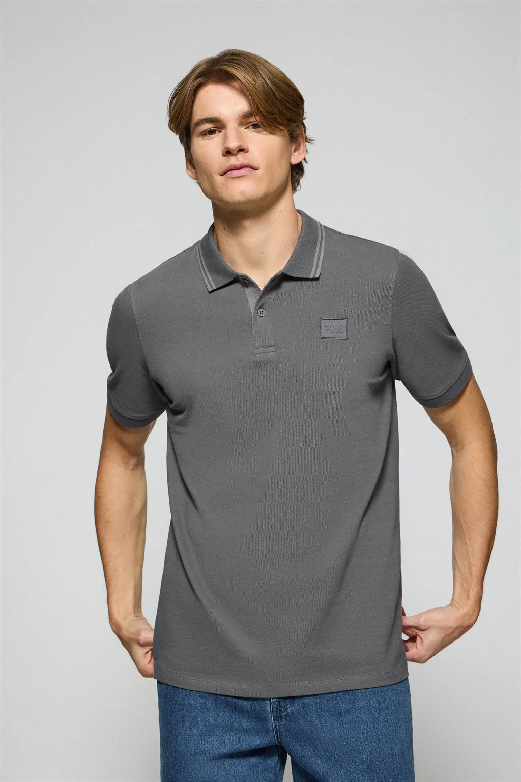 Asphalt-grey polo shirt with two buttons and Polo Club logo - Image 2