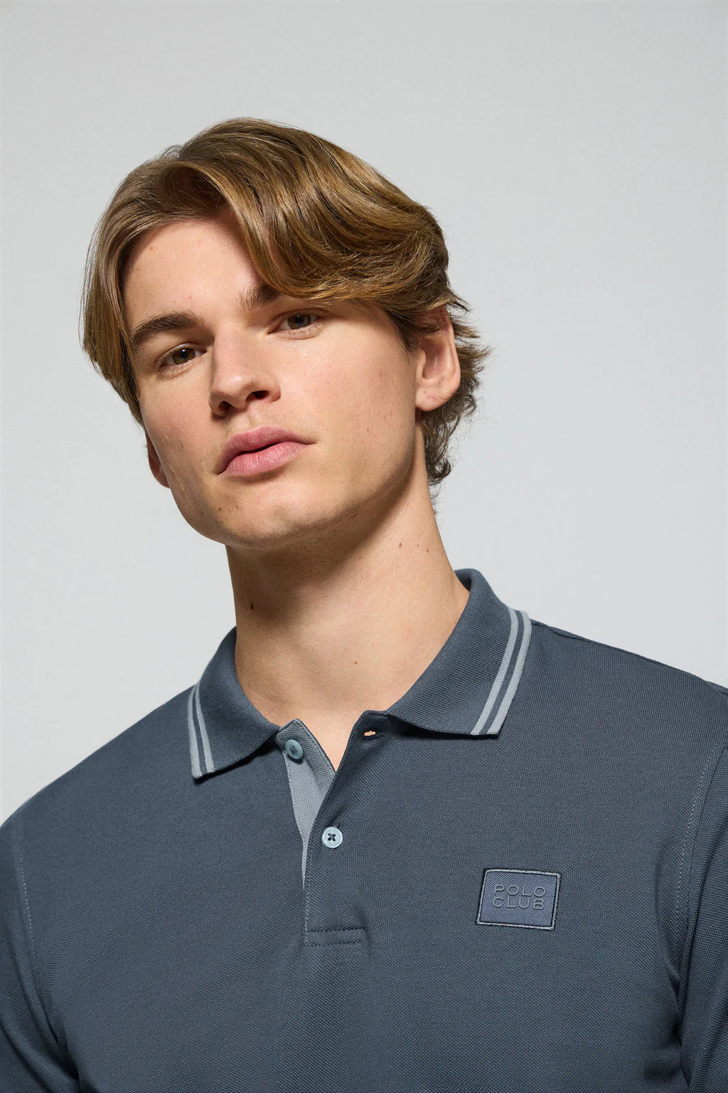 Denim-blue polo shirt with two buttons and Polo Club logo - Image 3