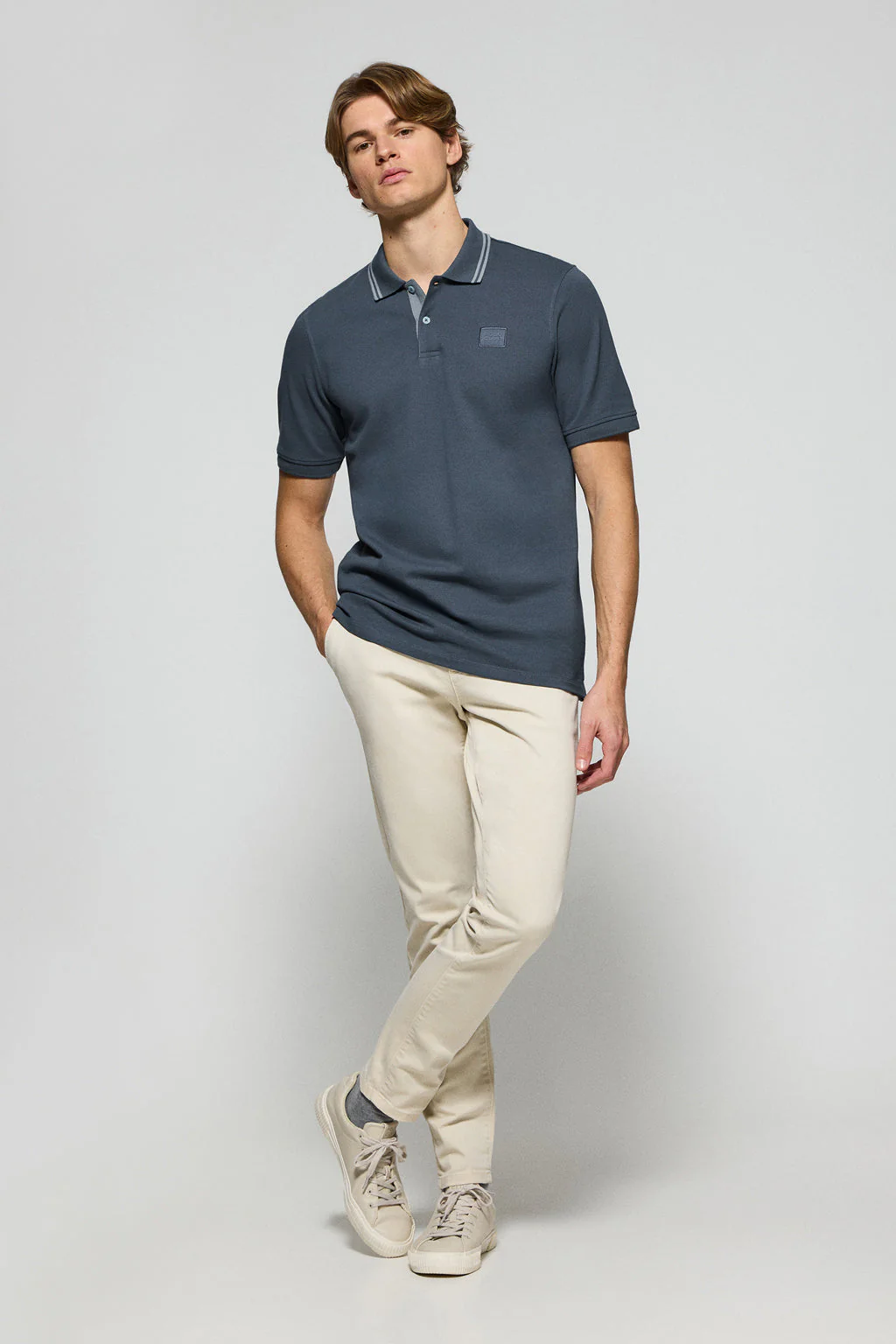 Denim-blue polo shirt with two buttons and Polo Club logo - Image 4