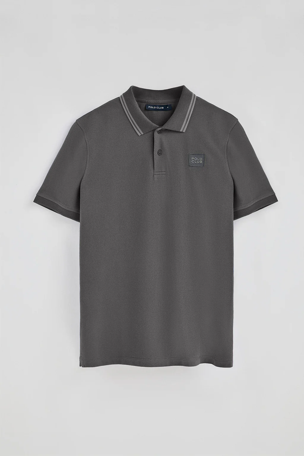 Asphalt-grey short-sleeve polo shirt with two buttons and chest detail - Image 7