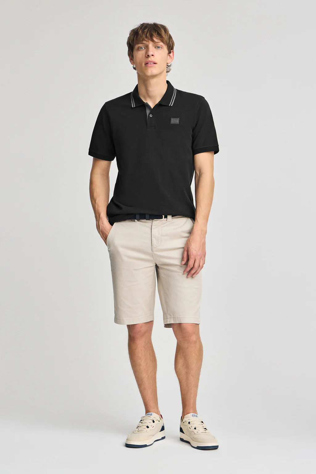 Black short-sleeve polo shirt with two buttons and chest detail - Image 4