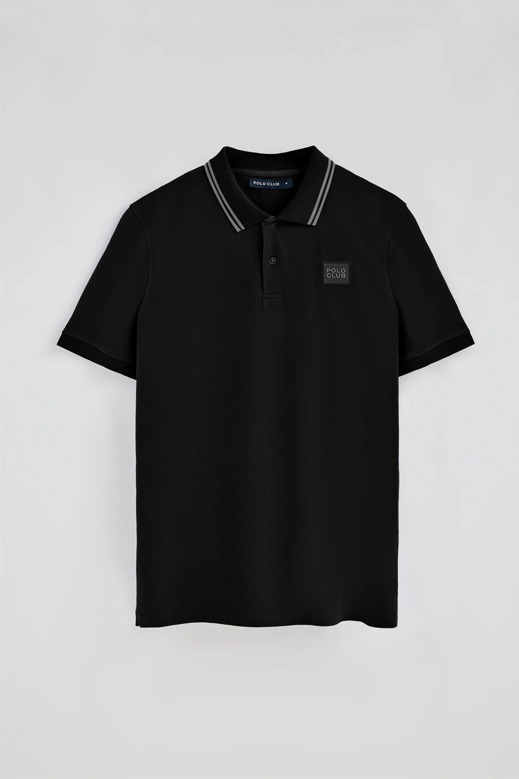 Black short-sleeve polo shirt with two buttons and chest detail - Image 7