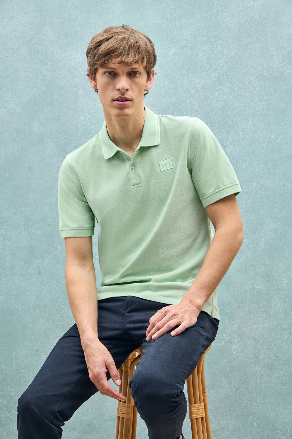 Mint short-sleeve polo shirt with two buttons and chest detail - Image 10