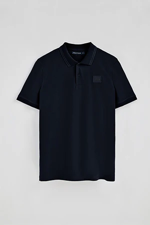 Navy-blue short-sleeve polo shirt with two buttons and chest detail - Image 8