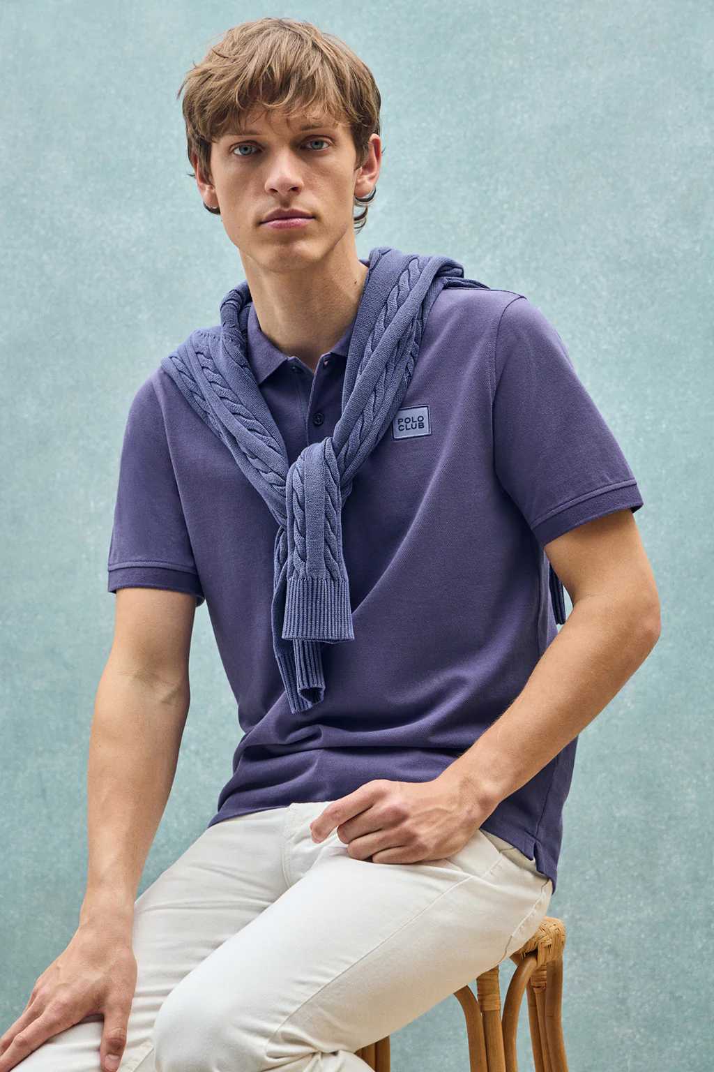 Blue-violet short-sleeve polo shirt with two buttons and chest detail - Image 10