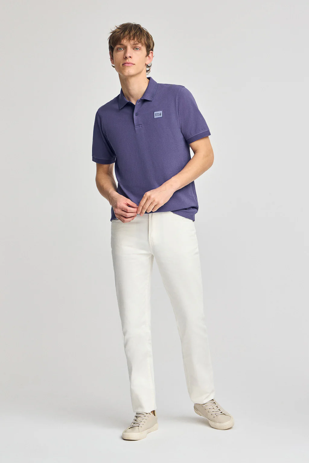 Blue-violet short-sleeve polo shirt with two buttons and chest detail - Image 4