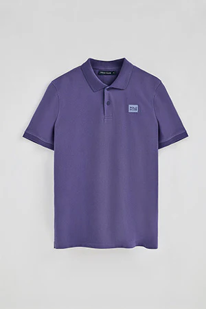 Blue-violet short-sleeve polo shirt with two buttons and chest detail - Image 8